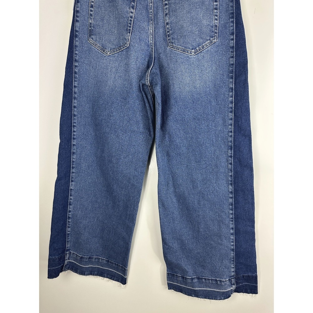 NWT GAP High Rise Stride Wide Leg Jeans 30 10R Colorblock Blue Denim Raw Hem - Picture 10 of 11